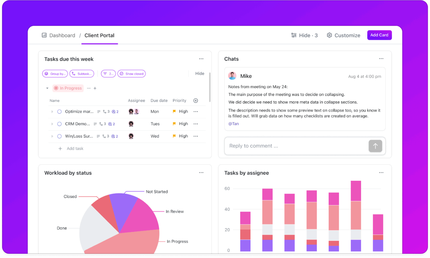 Tableaux de bord ClickUp : bénéficiez d'une visibilité sur l'ensemble du processus et améliorez votre efficacité grâce à des informations en temps réel sur les approbations