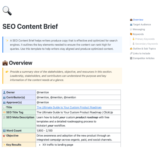ClickUp SEO Content Brief Template