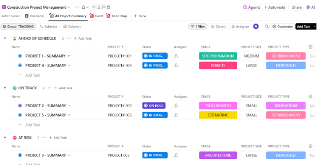 ClickUp Construction Project Management Template : smartsheet construction templates