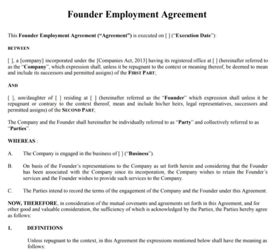 Modelo de contrato de trabalho para fundadores da RazorPay