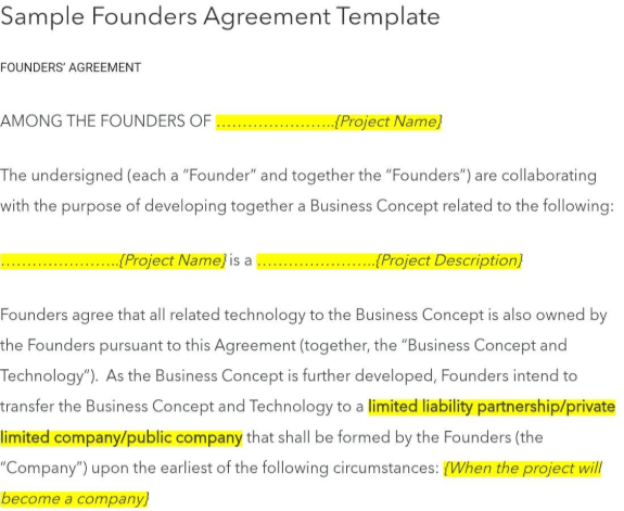 Modelo de acordo de fundadores por Business Setup