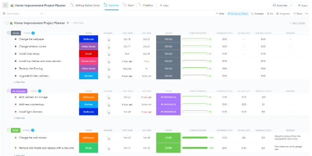 ClickUp Home Improvement Project Planner Template
