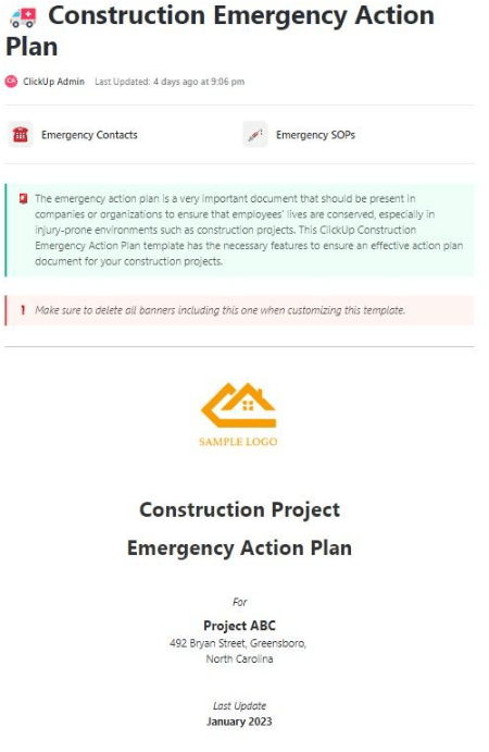 ClickUp Construction Emergency Action Plan Template