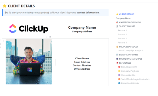 ClickUp Marketing Campaign Brief Template ; marketing brief template