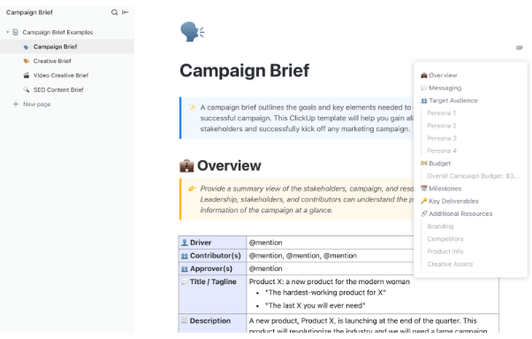 ClickUp Campaign Brief Template : marketing brief template
