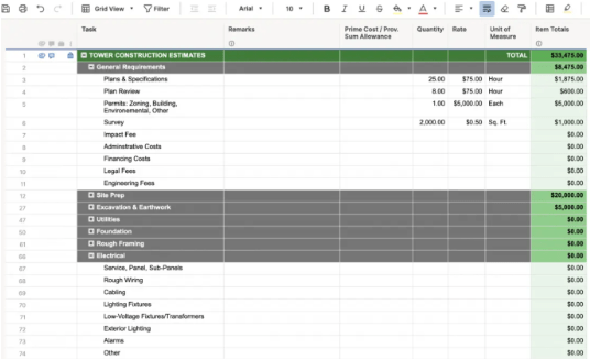 Smartsheetによる通信建設見積もりテンプレート : smartsheet建設テンプレート