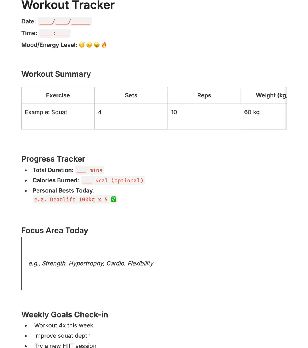 Workout Tracker van Evernote - Evernote-dagboeksjabloon