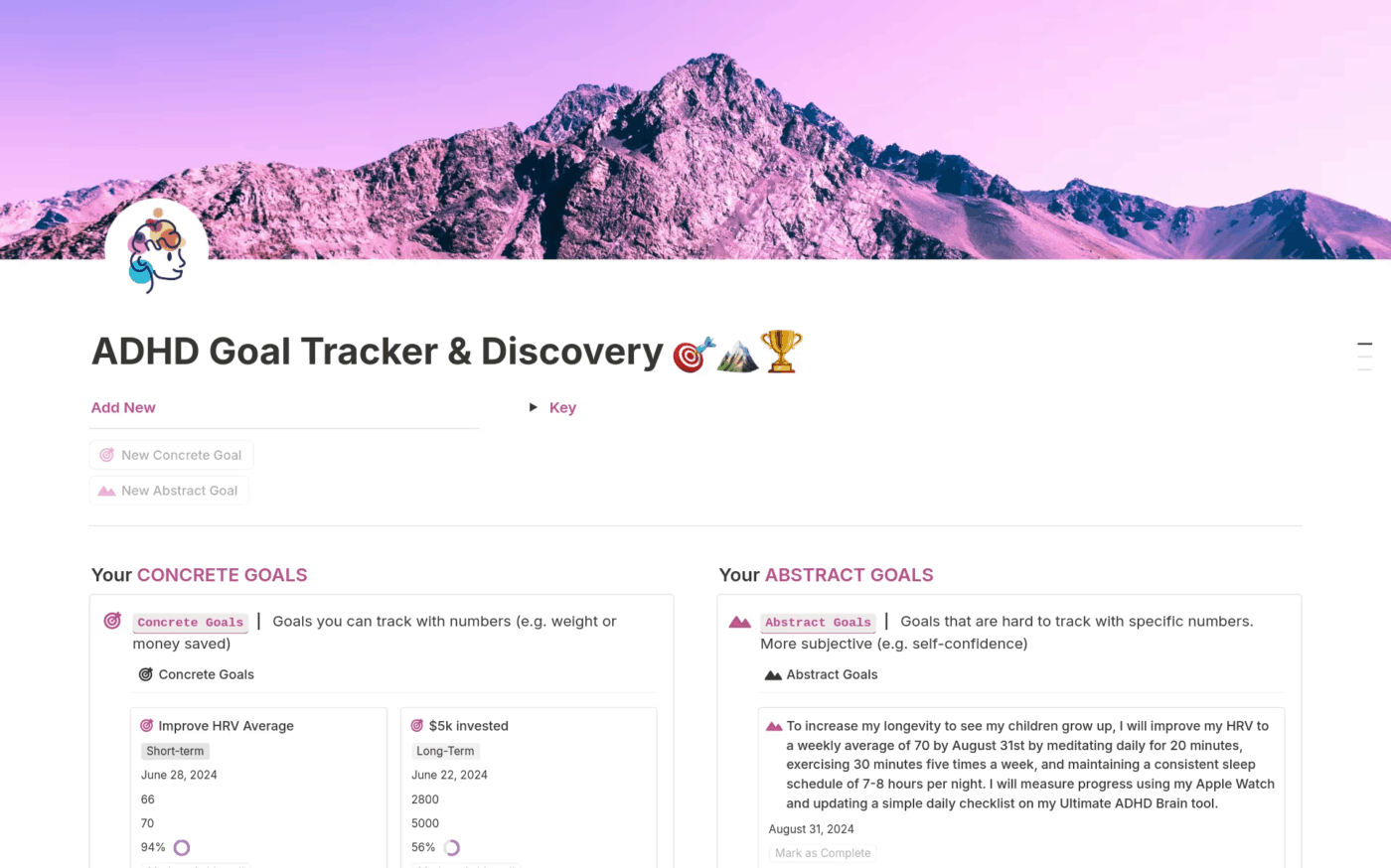 Notion ADHD Goal Tracker And Discovery Template