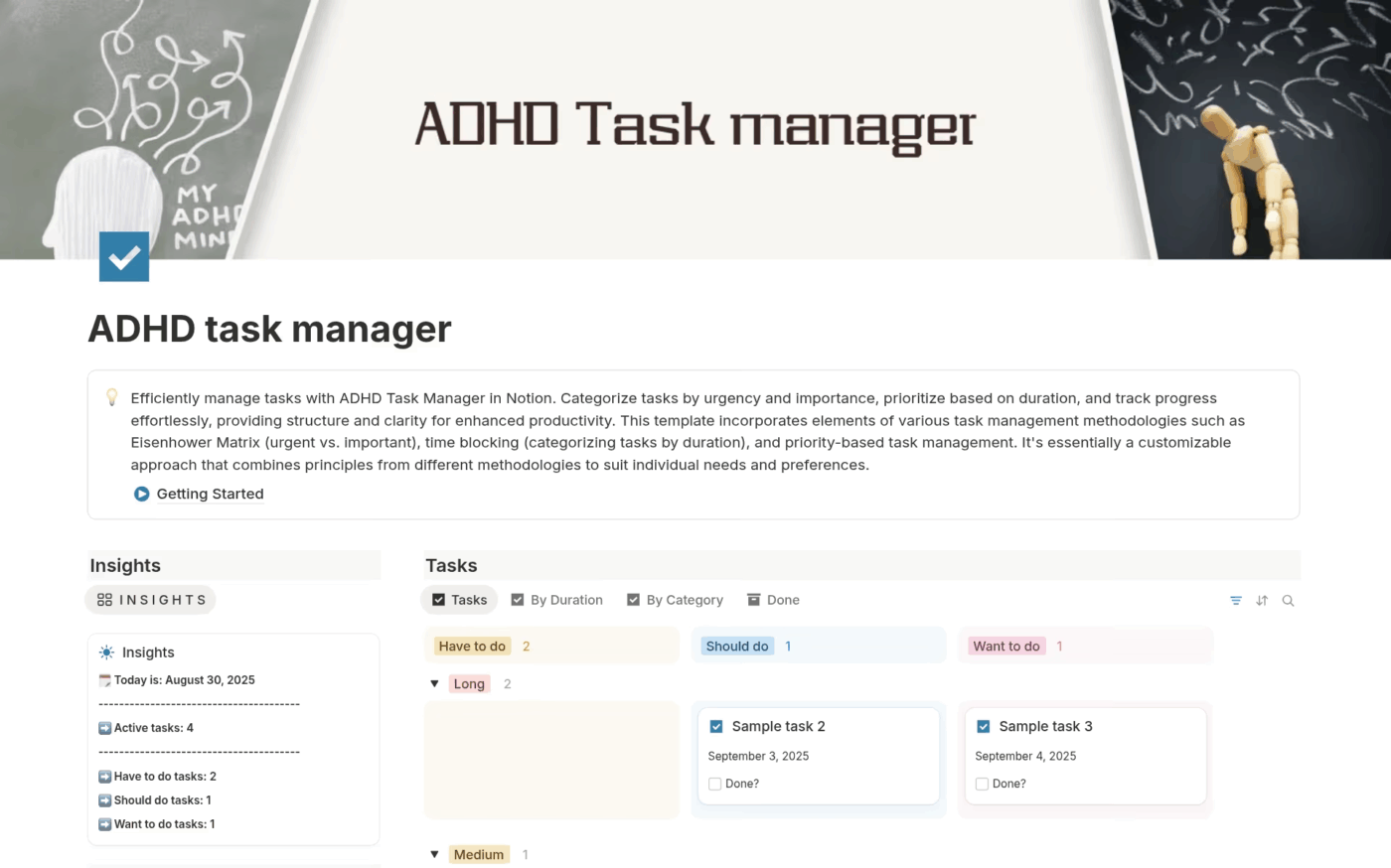 Notion ADHD Task Manager Template : Notion ADHD templates
