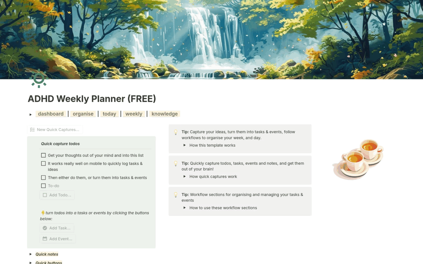 Notion ADHD Weekly Planner Template : Notion ADHD templates
