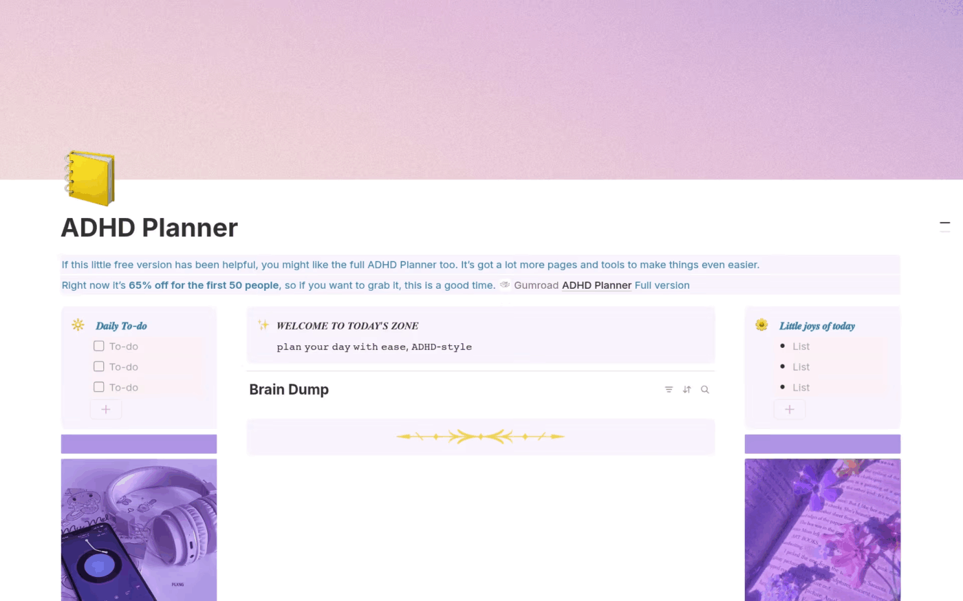 Notion ADHD/Productivity Planner Template: notion adhd templates