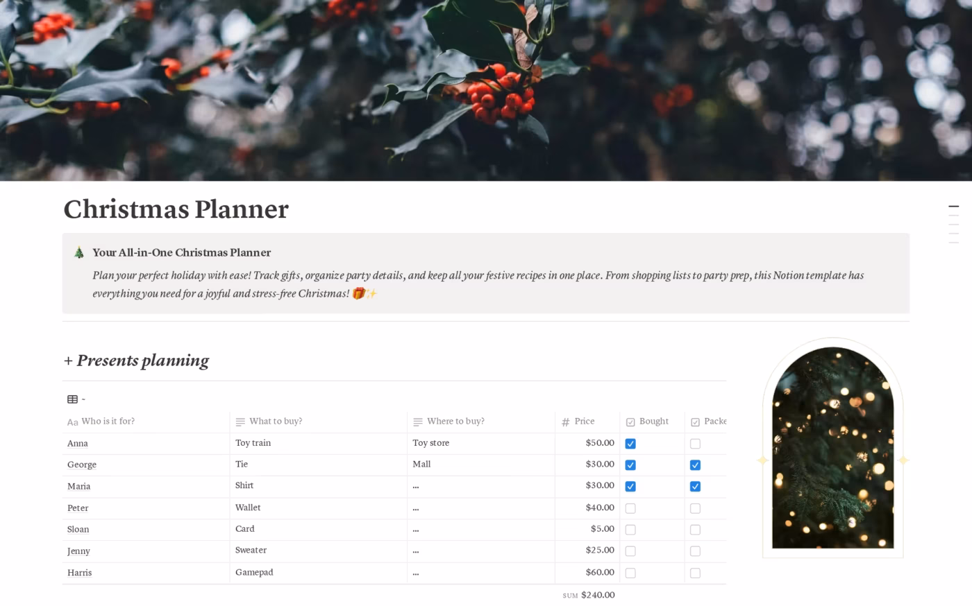 All-in-one Christmas Planner by Notion
