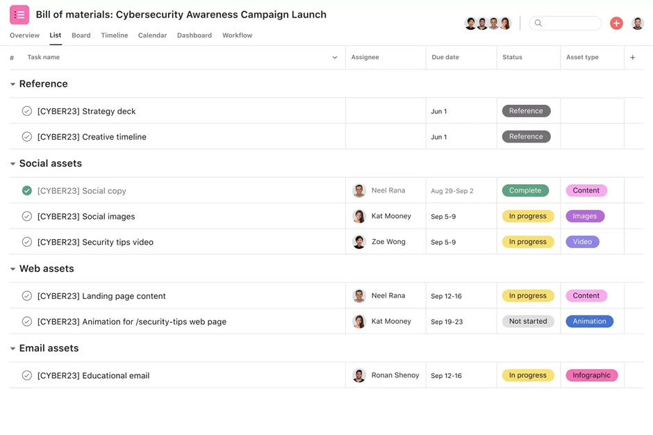 Asana Design Project Plan Template: Asana Content Calendar Template
