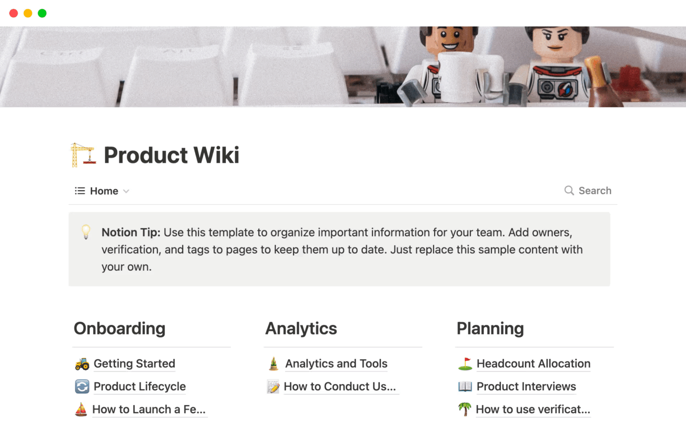 Modelo Wiki do produto Notion: modelos de base de conhecimento do Notion