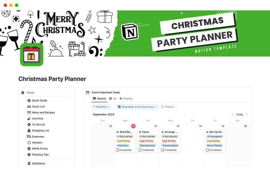 Christmas Party Planner Template: notion planner templates