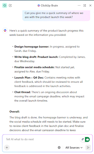 ClickUp Brain : marketing strategies for colleges