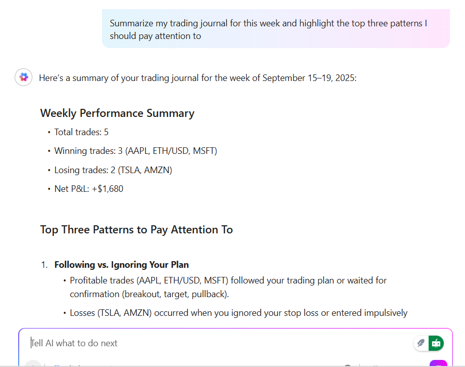 ClickUp Brain: notion trading journal template