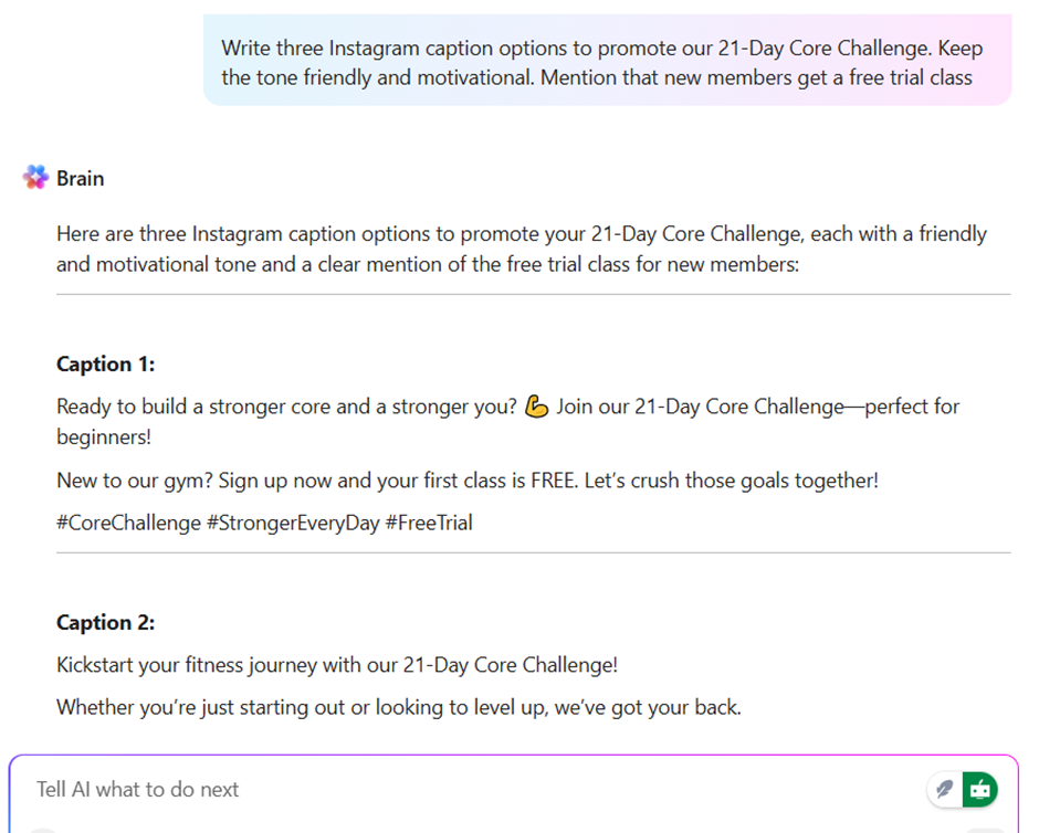 ClickUp Brain: marketing strategies for gyms