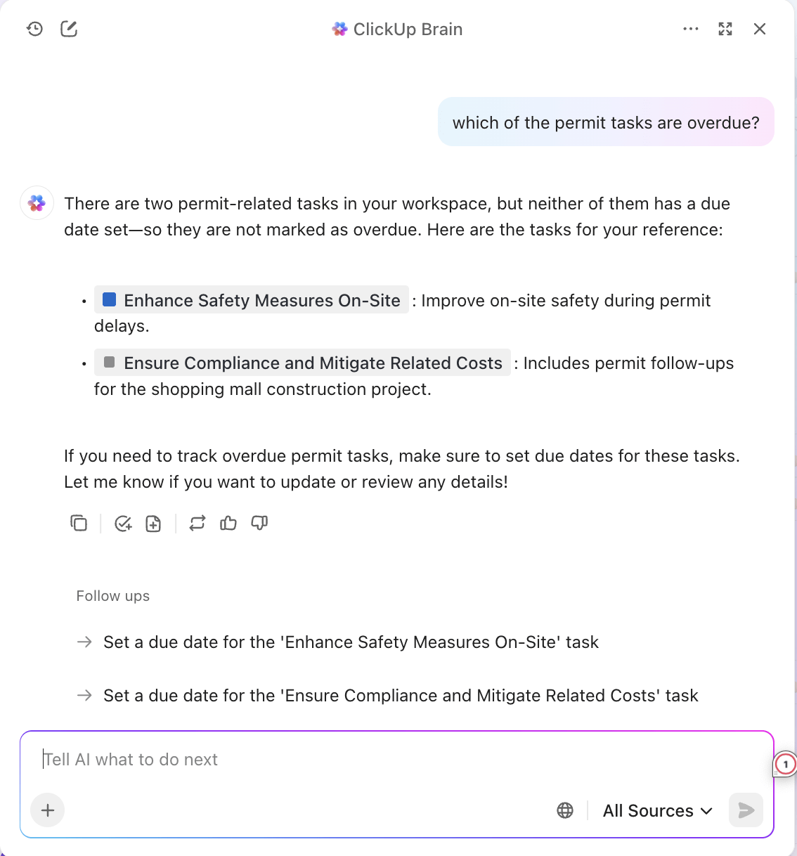 ClickUp Brain- Contruction Project Delay