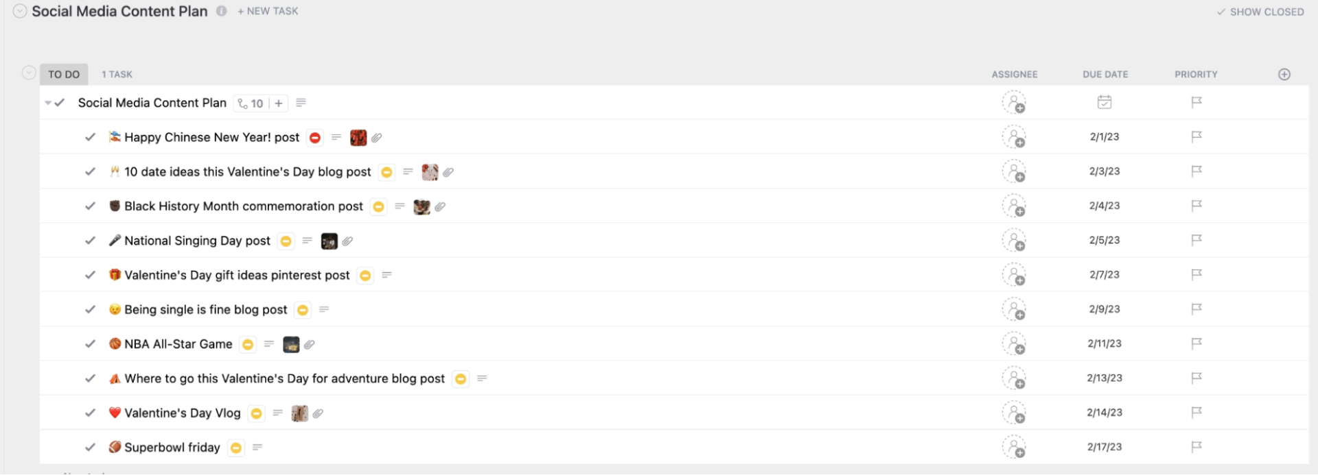 ClickUp College Admissions Social Media Marketing Plan Template