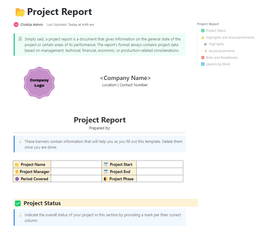 ClickUp Project Report Template