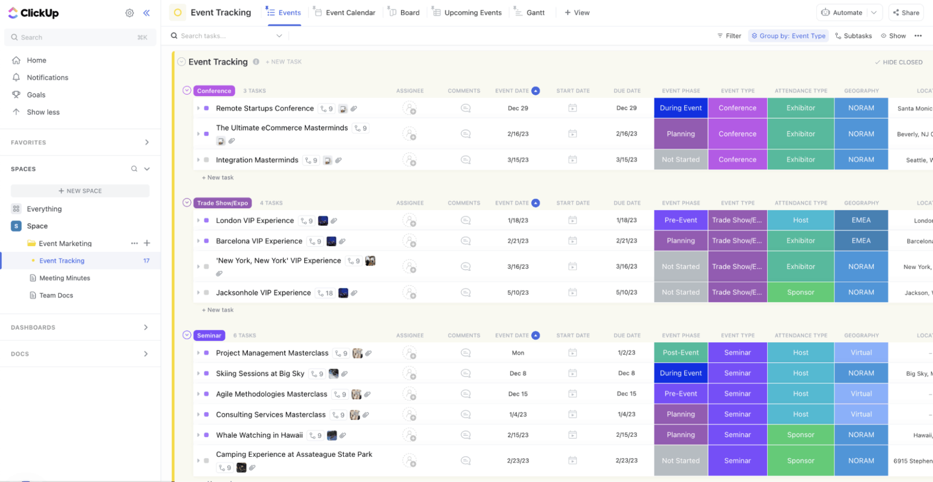 ClickUp’s Event Marketing Template