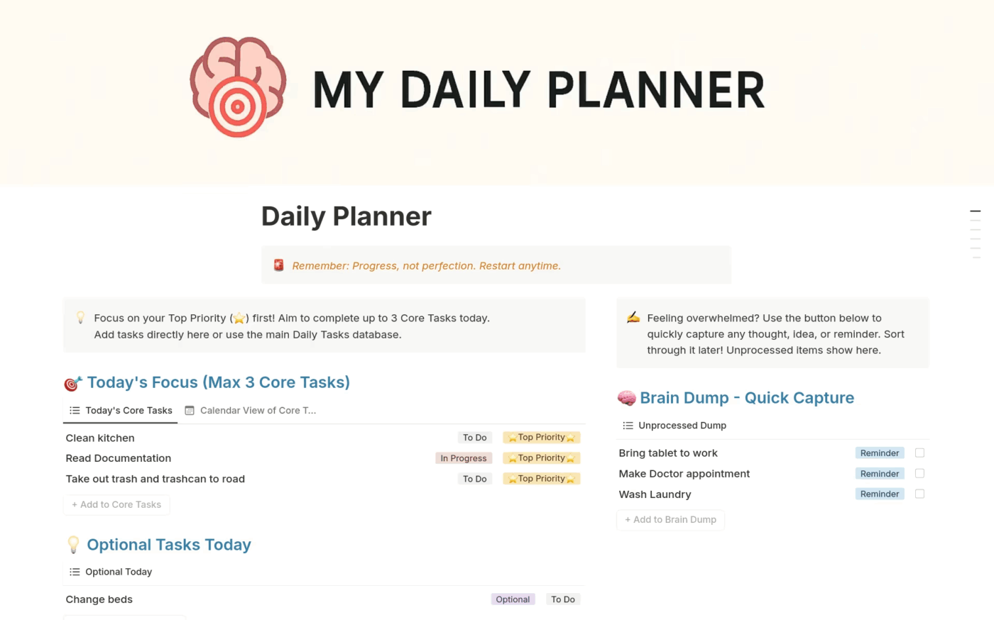 Notion Daily Focus Planner (ADHD & Beyond) Template: notion adhd templates