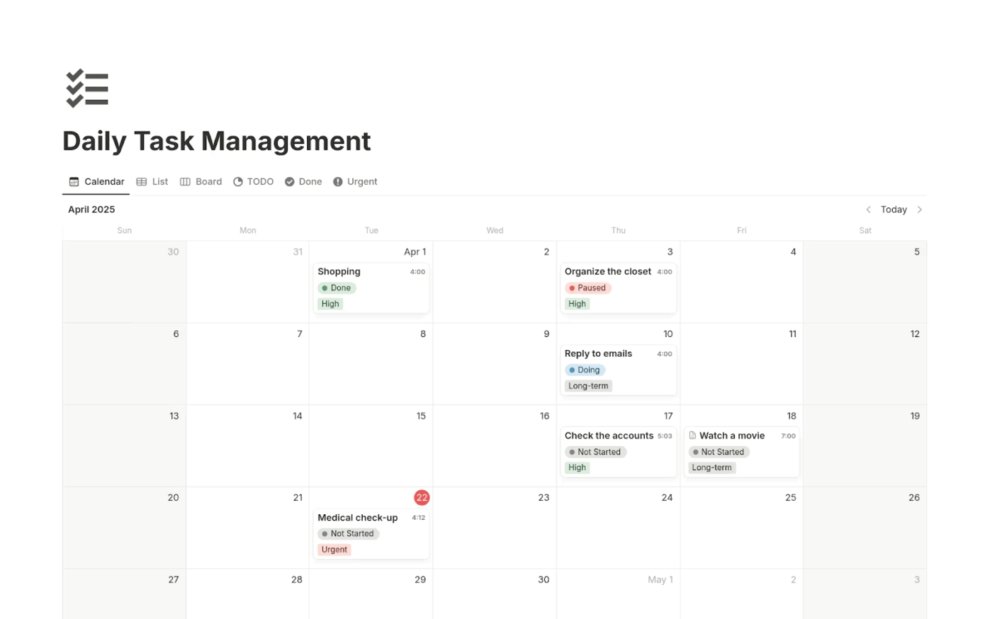 Daily Task Management via Notion- notion habit tracker templates