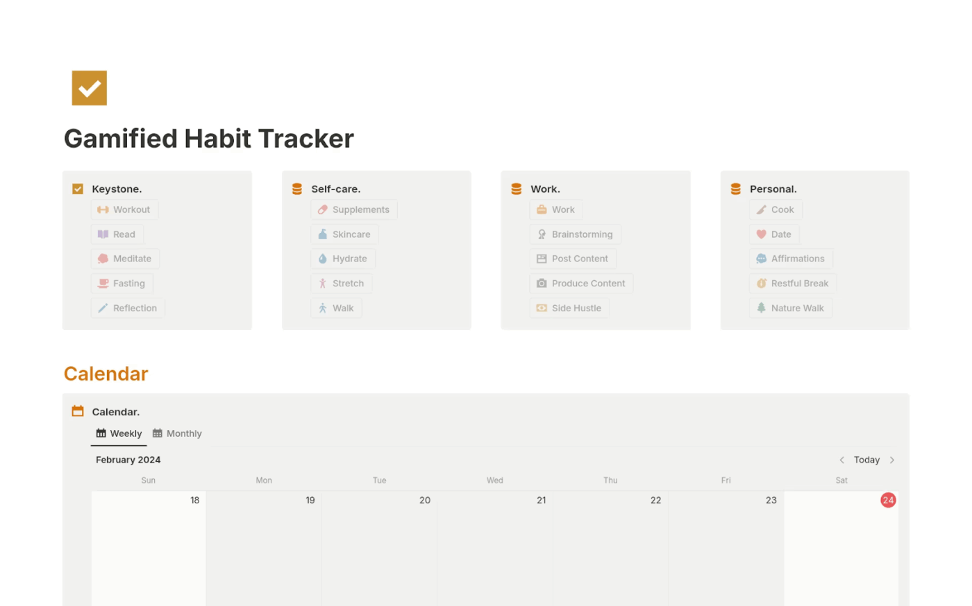 Gamified Habit Tracker via Notion-notion habit tracker templates