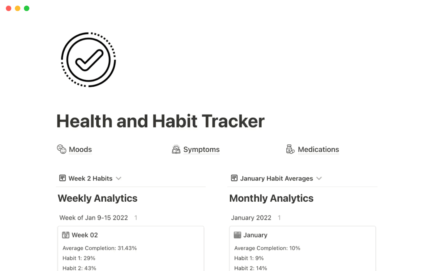 Health & Habit Tracker via Notion- notion habit tracker templates