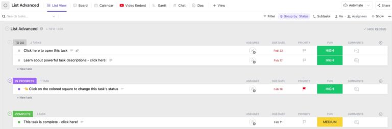 List Template by ClickUp