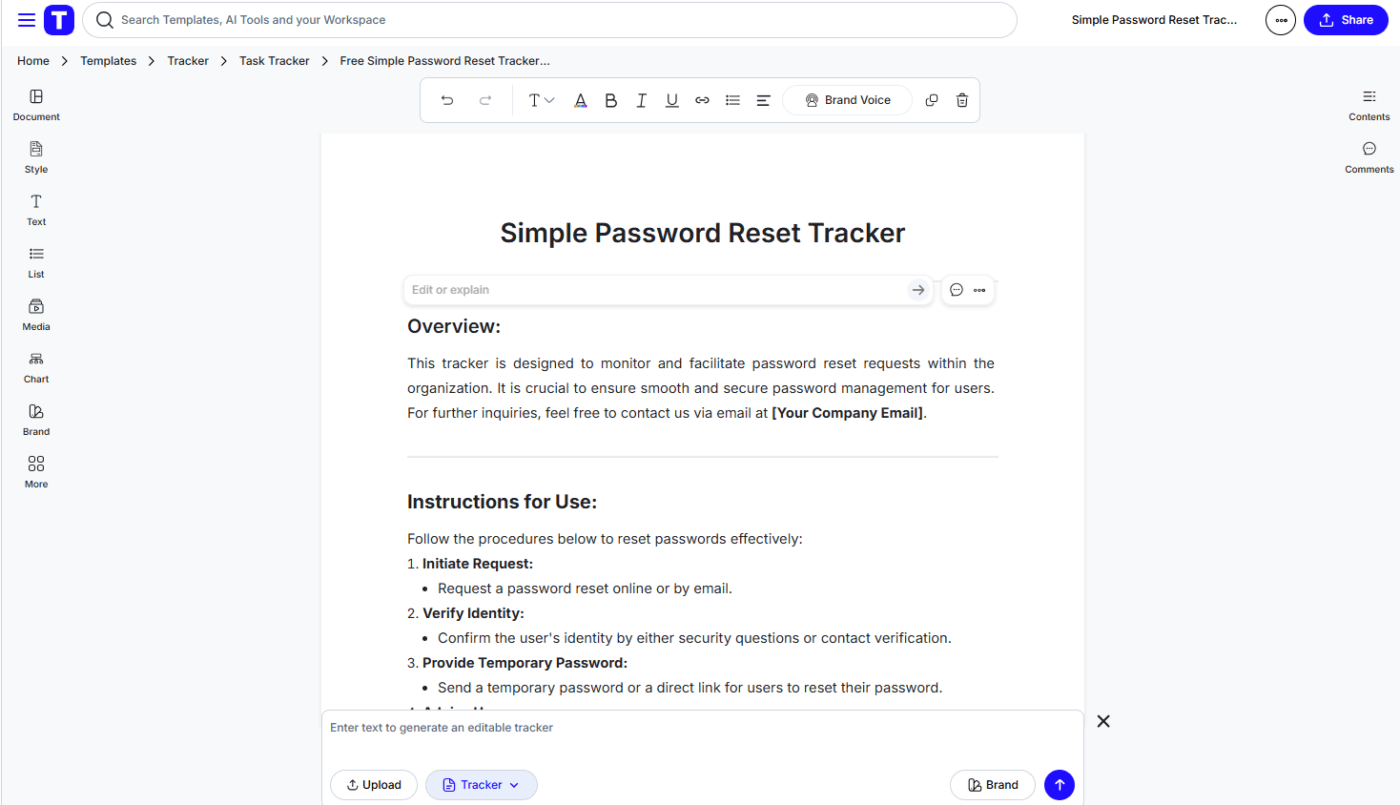 Wachtwoordherstel-tracker door Sjabloon.net
