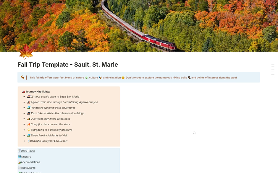Road Trip Travel Planner Template: notion planner templates