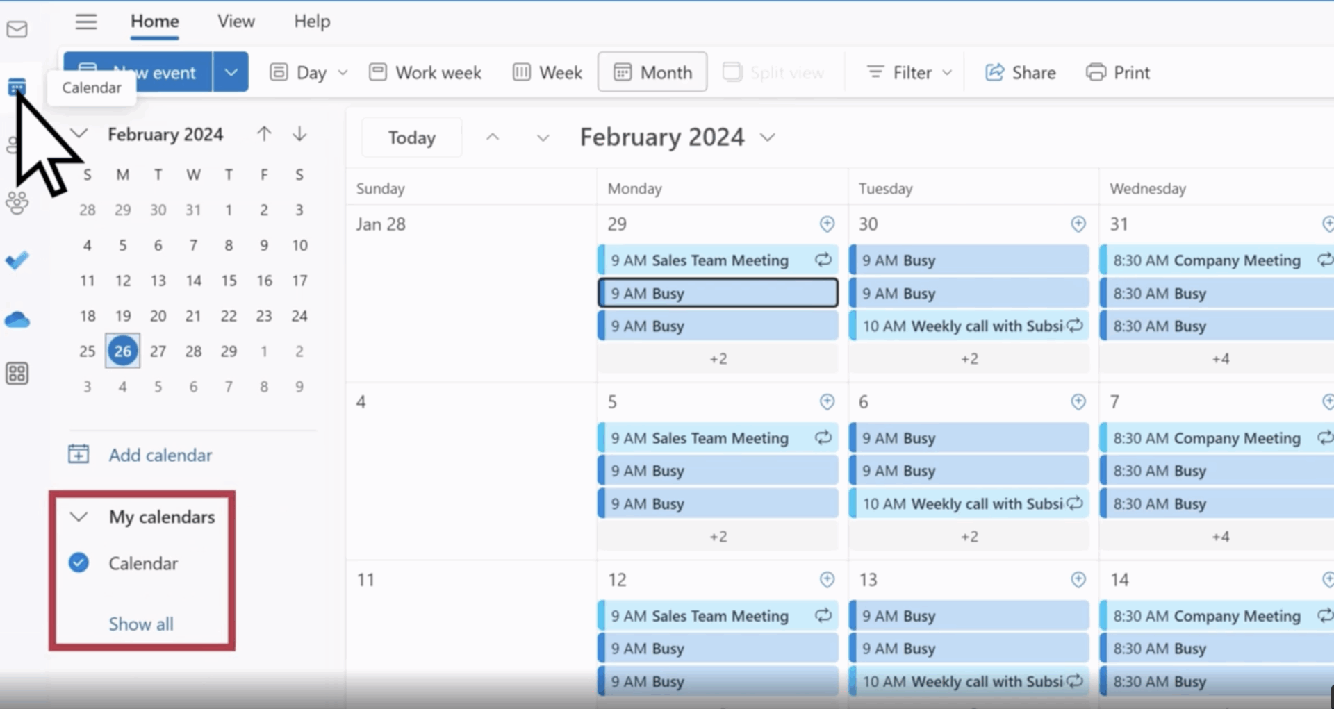 Calendario de Outlook