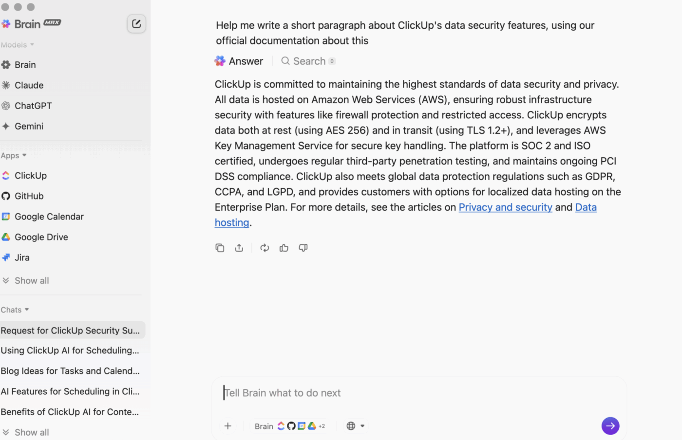 Let ClickUp Brain MAX draft copy based on your official documentation across different files