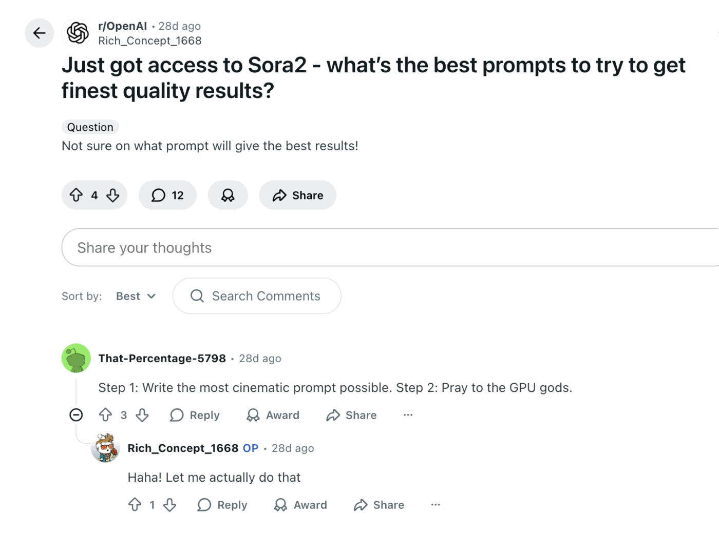 SORA AI Reddit conversation
