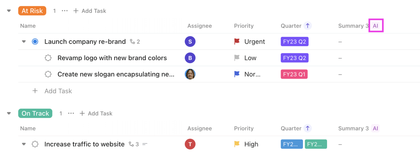 Ikon AI di bagian atas kolom AI Field
