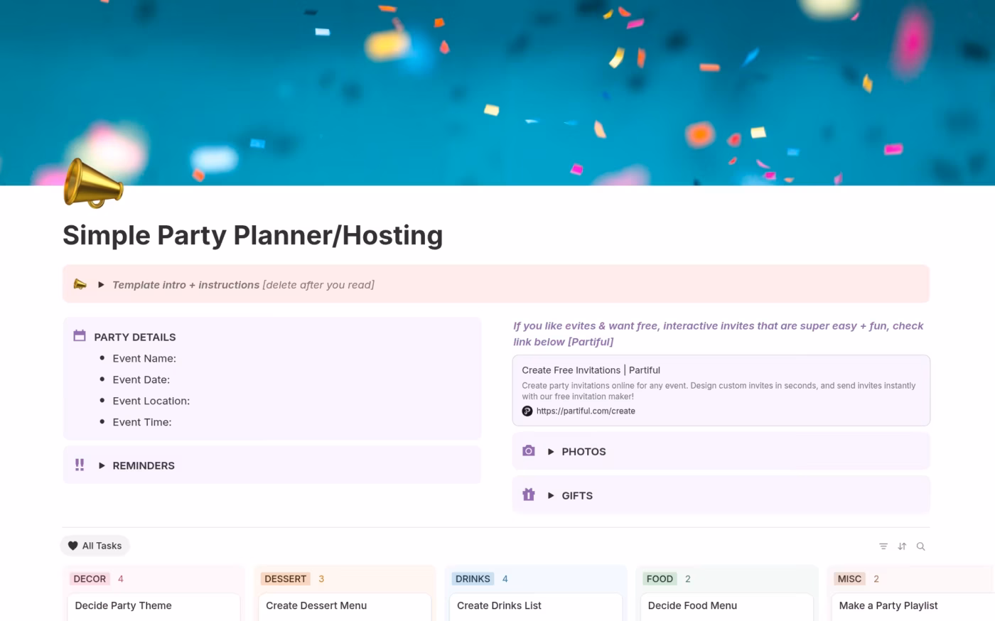 Simple Party Planner/Hosting by Notion
