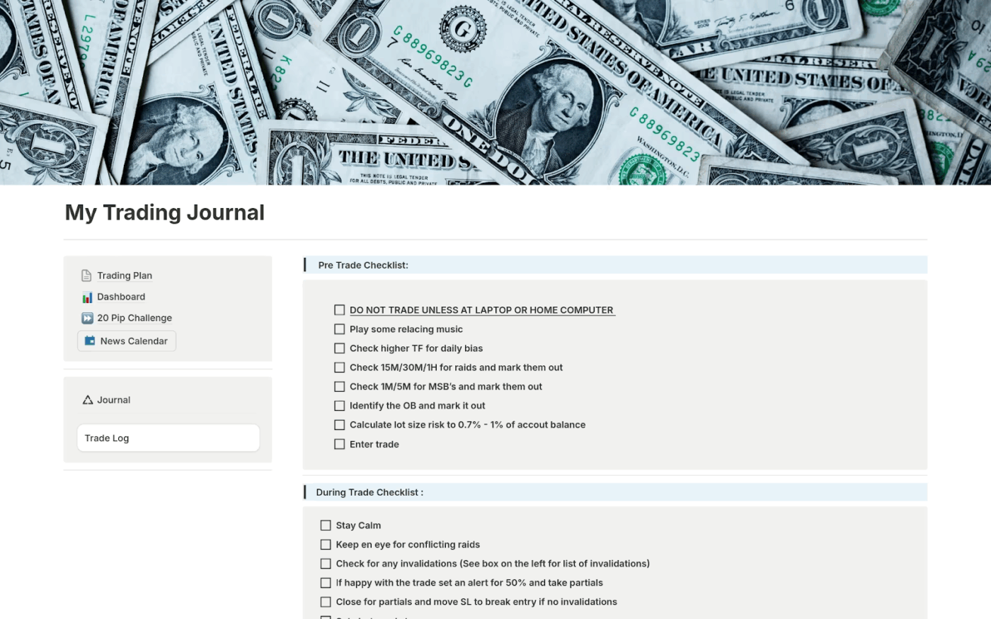 Trading Checklist and Journal by Notion