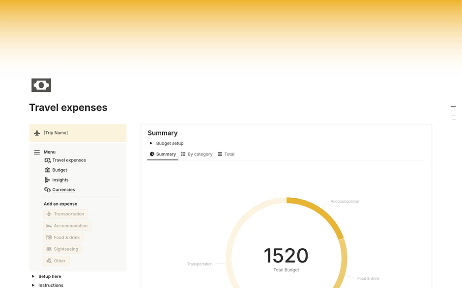 Travel Expense Tracker & Budget Tool Template: notion planner templates