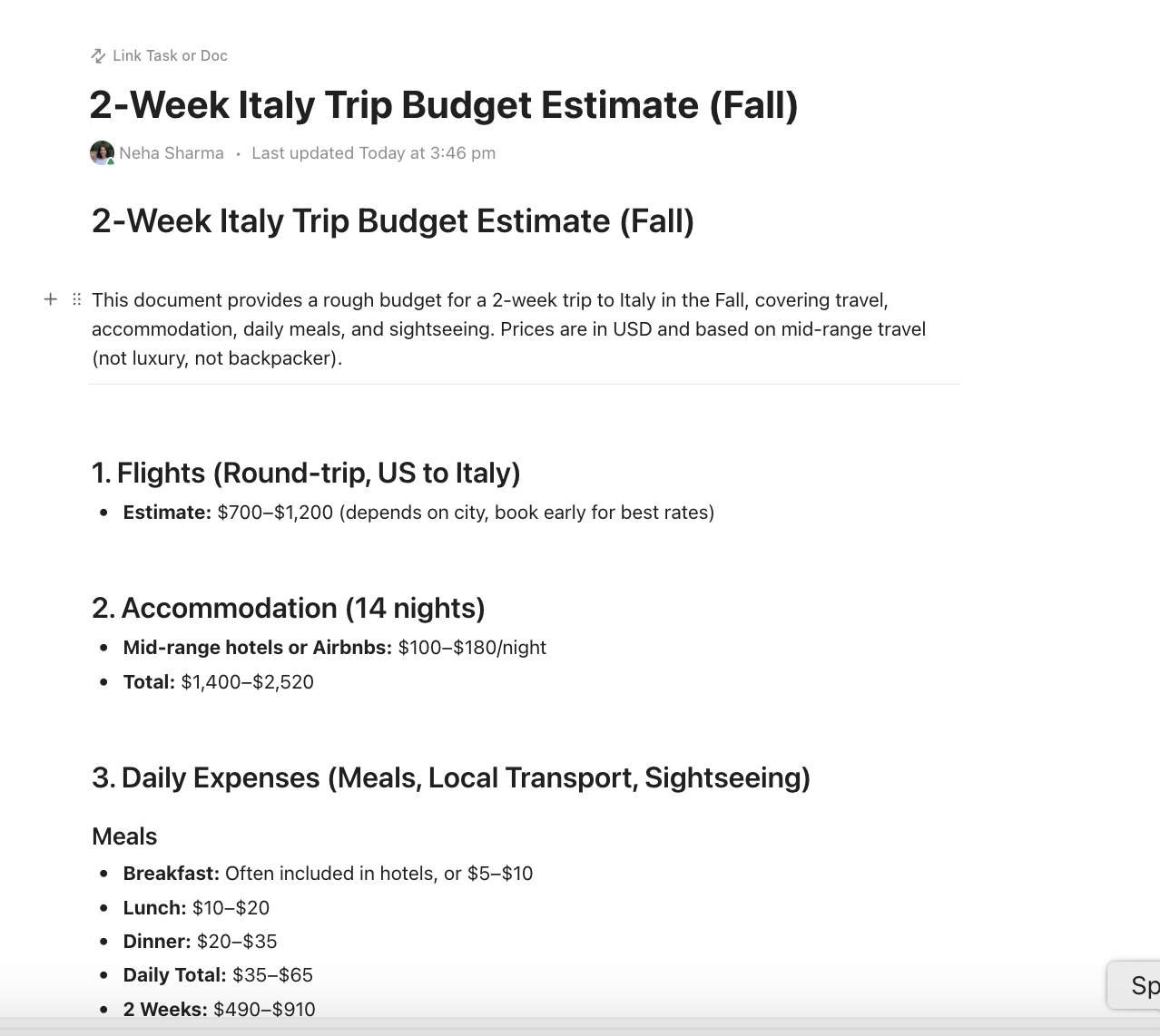 ClickUp Doc created by ClickUp Brain