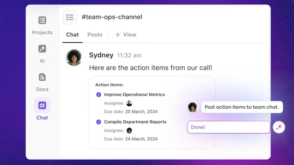 Create action items and set reminders directly from the notes 