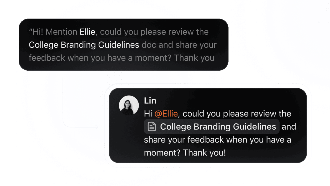 Auto-link updates and assign owners with context-aware mentions in Brain MAX
