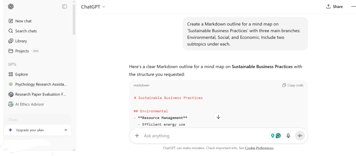 ChatGPT vs MindMeister for mind map creation: with AI-generated content