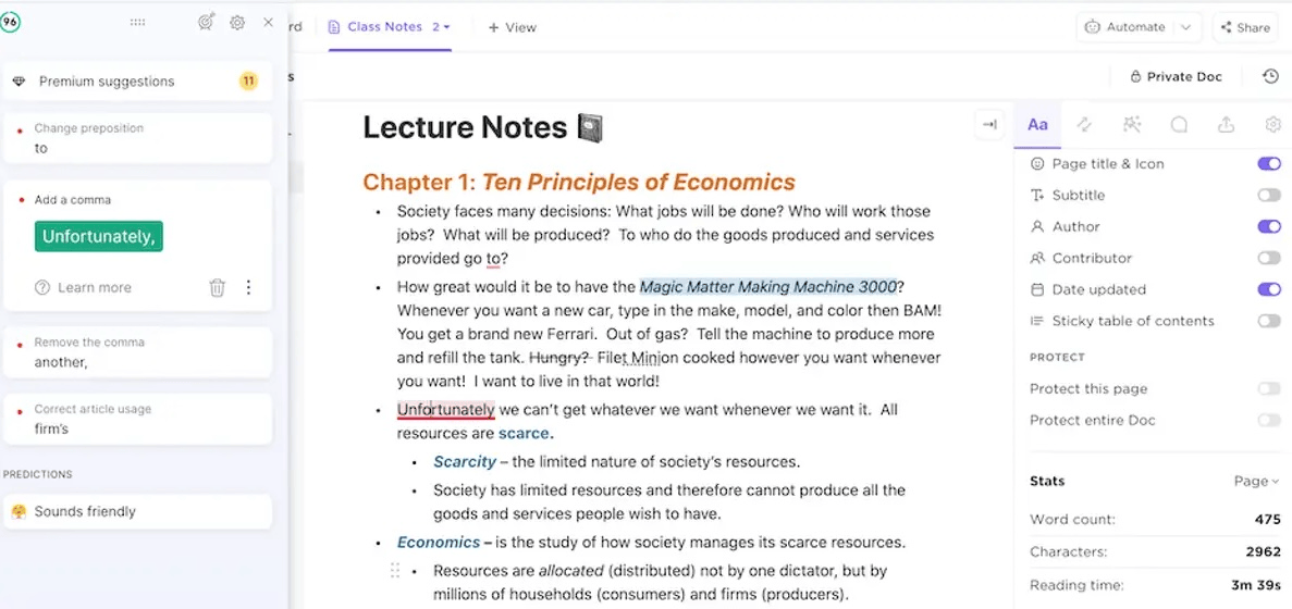 ClickUp Class Notes Template: Note-taking format to download, fill, and organize key lessons and class content