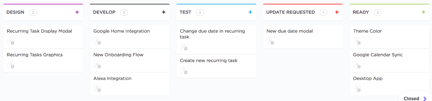 Use custom task statuses to reflect different phases of your application development process