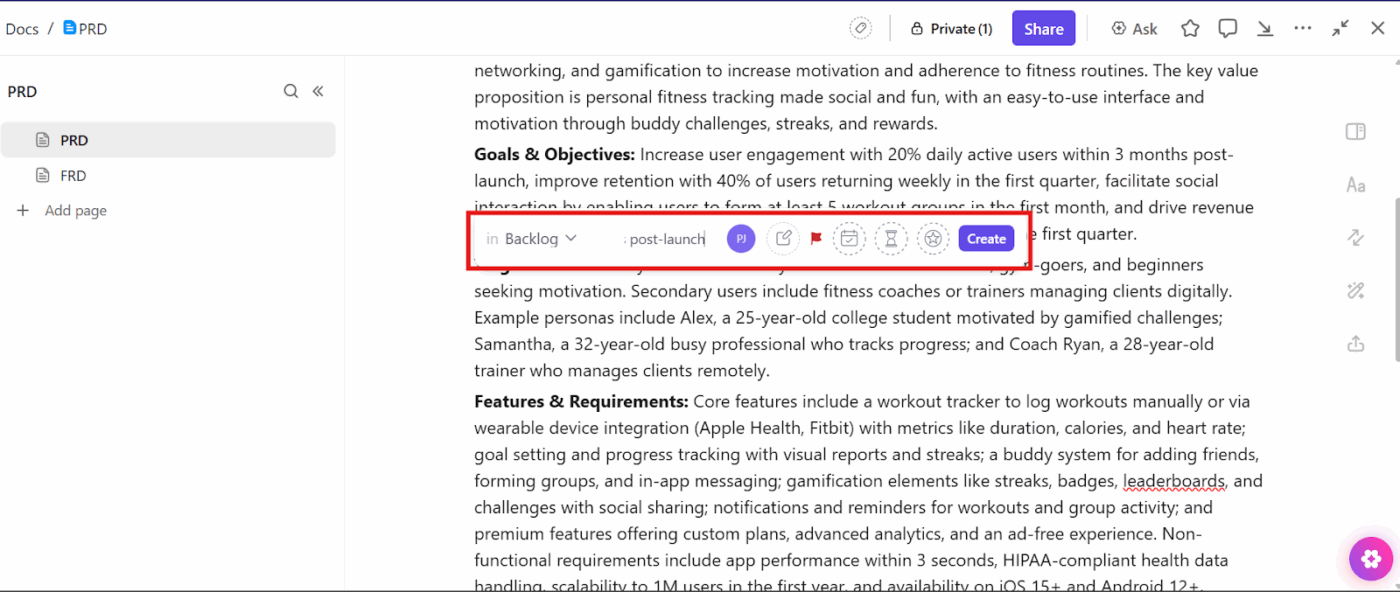 ClickUp Docs: Maximize organization for your PRDs and FRDs