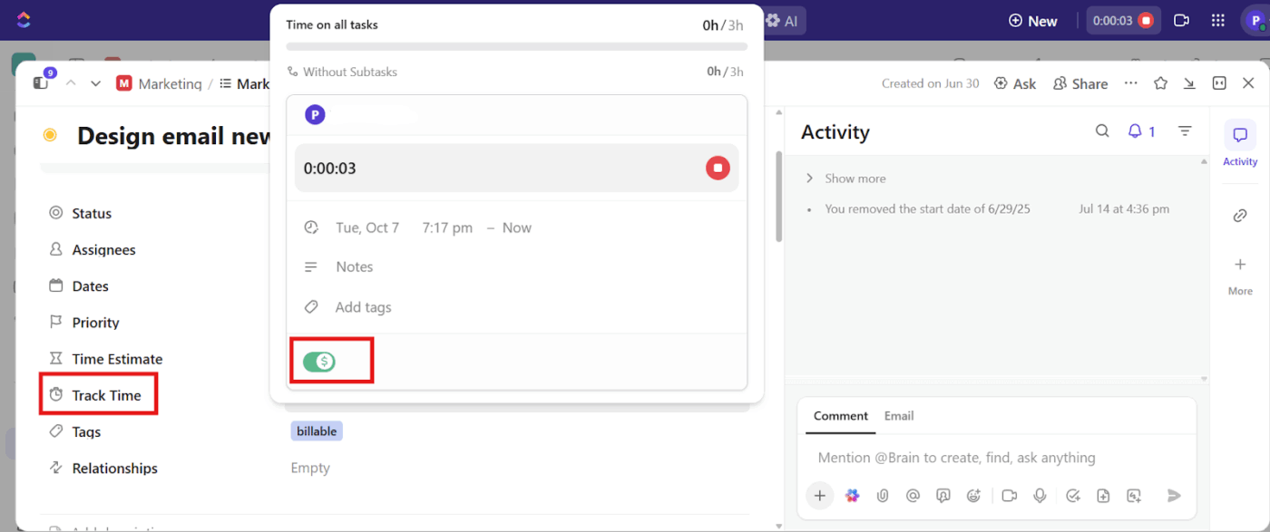 ClickUp Time Tracking: Track more non-billable hours with ease and minimize non-billable hours
