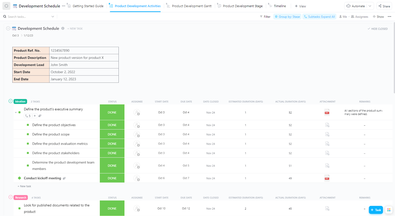 Schedule template inside software development collaboration tools