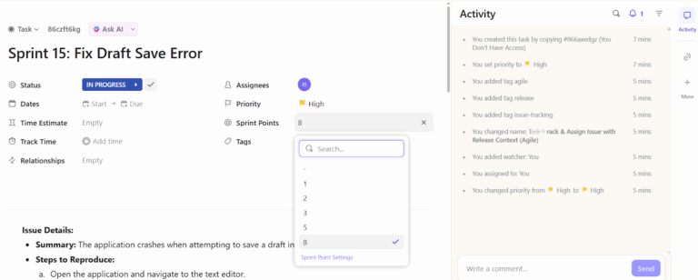 ClickUp Tasks: Encourage team members to create tasks throughout the review cycle to keep the code clear